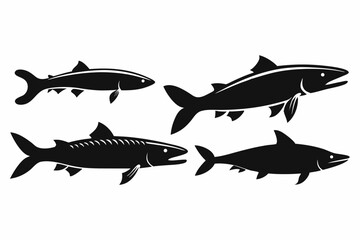 Pike icon set of silhouette black vector bundle