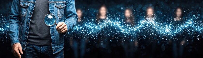 Investigator examines prospects with shining data in blurred background