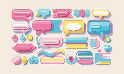 A collection of retro pop-style design elements including speech bubbles, easily editable.