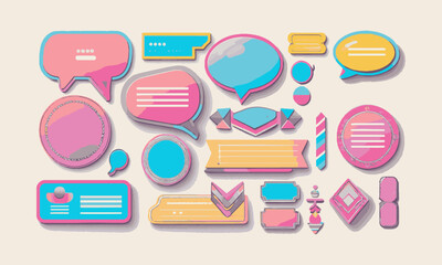 A collection of retro pop-style design elements including speech bubbles, easily editable.