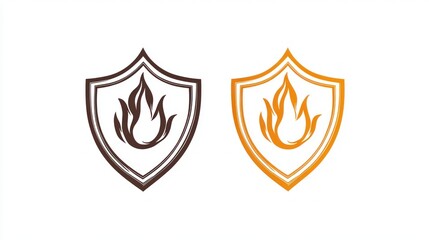 Fototapeta premium Fire protection shield icons, white background, safety concept, logo design