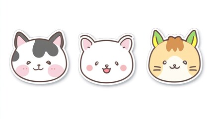 Obraz premium Cute cartoon cat faces, digital illustration, white background, for kids' designs