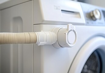 Modern appliance accessory, white washing machine drain hose connection, sleek design, clean lines, minimalistic style, soft indoor lighting, detailed close-up, product photography.