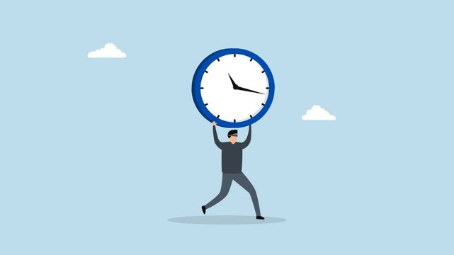 Steal time, 4k animation of burglar thief stealing time clock and run away.