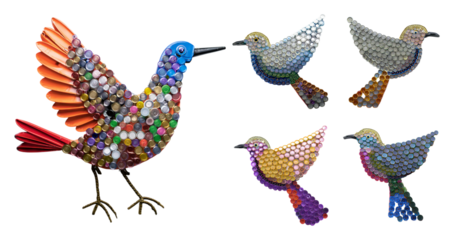 Colorful Decorative Birds with Sparkling Details on White Background, PNG bundle collection, Isolated on Transparent Background