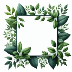 Naklejka premium Frame of Lush Green leaves cut out isolated on white background. Space for text.