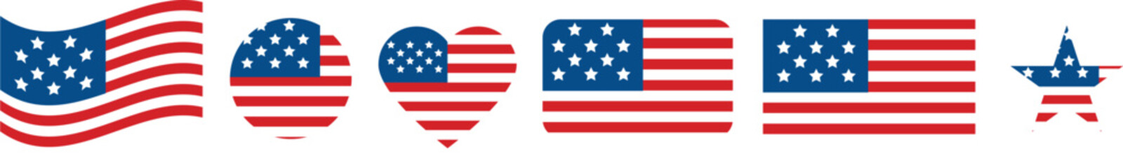 American Flag Usa 4th of July Fourth 4. USA flag icon set. Stripes flags united states with stars. 4 July, Veteran and Memorial day vector banner. American national symbol Vector illustration © Pritom