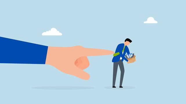 Fired employee, 4k animation of manager indicating dismissals, termination of misconduct staff. 