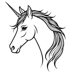 Vector Illustration of a Unicorn Head with Horn, Mane, and Elegant Design in Flat Style
