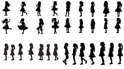 Silhouettes of Girls in Various Poses and Actions Collection
