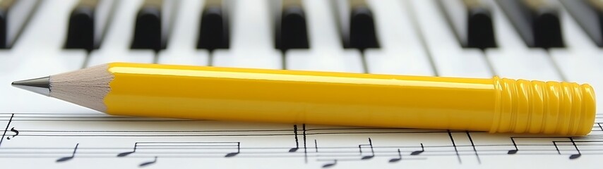 Yellow Pencil on Music Sheet.