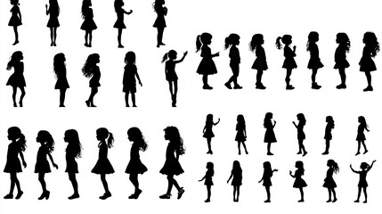 Silhouettes of diverse young girls in various poses and activities