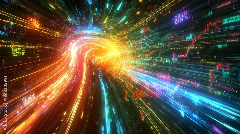 Poster dynamic data stream visualization digital realm abstract art vibrant environment abstract viewpoint 