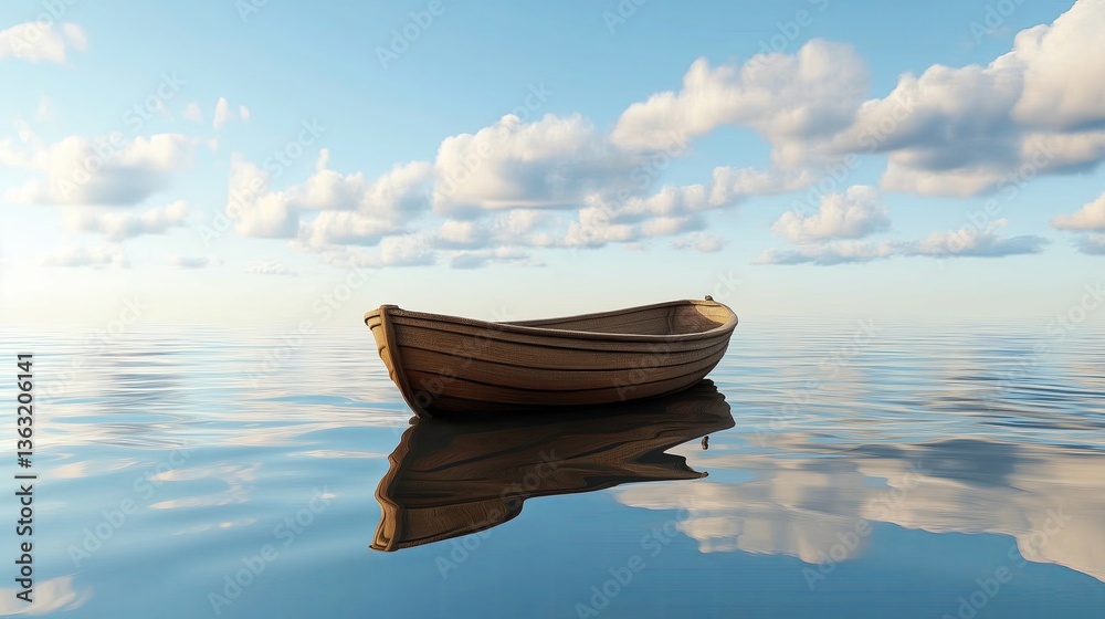 Poster a small wooden boat floating in an infinite sky instead of water.