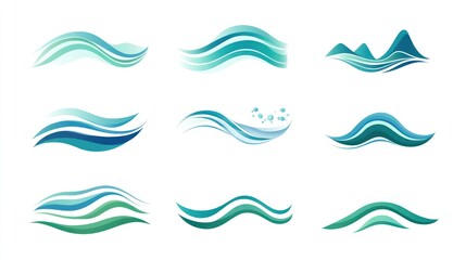 Ocean wave icons; design elements; white background; website graphics