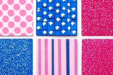 Fototapeta premium Artistic arrangement of six patterned squares creating a vibrant collage