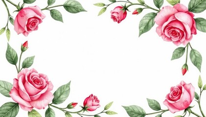 Delicate watercolor roses & leaves, repeating pattern, watercolor, pattern