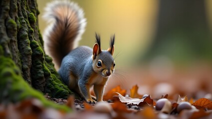 Adorable Squirrel in Autumn Forest with Colorful Leaves