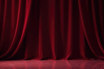 Fototapeta premium Elegant, flowing velvet curtains, deep burgundy hue, rich, luxurious, detail