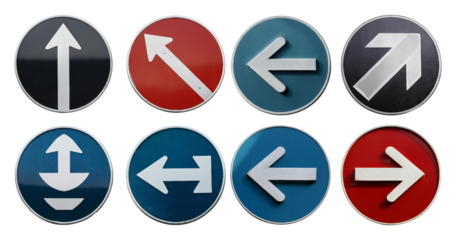 Diverse Directional Traffic Signs on a White Background, isolated on transparent background