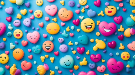 Colorful emoji collection digital art heartfelt expressions vibrant background close-up view fun and playful concepts