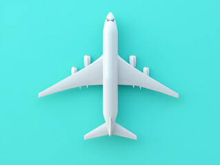 3D render of white airplane on turquoise background