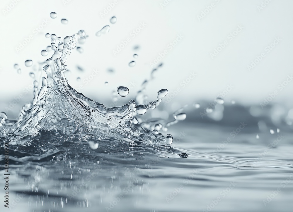 Poster raindrops falling and splashing, creating ripples in water surface