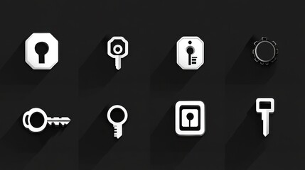 Naklejka premium Key icons, security, access, dark background, graphic design, website