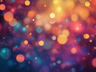 Orange and pink bokeh particles scattered across dreamy dark background