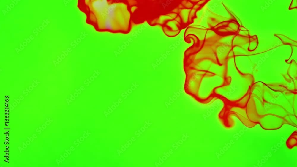 Poster abstract fluid dynamics: a vivid display of colorful fluids interacting against a vibrant green back