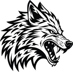 Wolf head illustrations in black and white vector illustration.