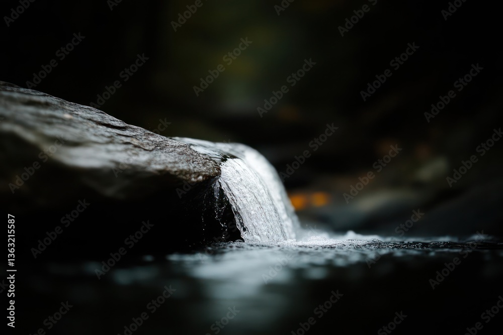 Poster dark and serene waterfall cascading over rock in a forest stream