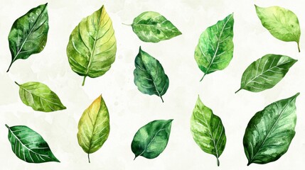 Diverse green leaves collection nature illustration bright environment overhead view botanical concept for seo impact