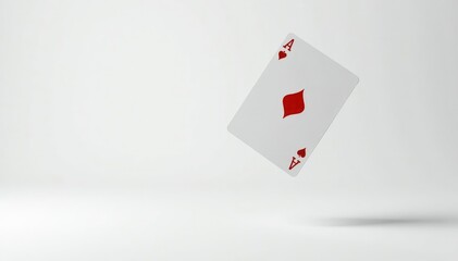 Obraz premium Side view of a single playing card flipping in mid-air against white backdrop , entertainment, close-up