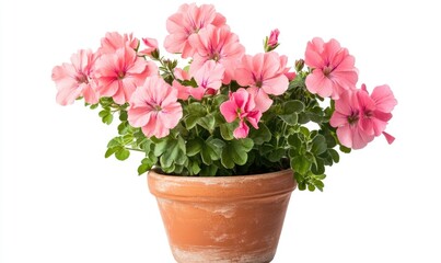 Naklejka premium A small pink flower pot with pink flowers in it