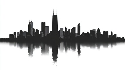 Fototapeta premium A black and white cityscape reflecting in the rippled water