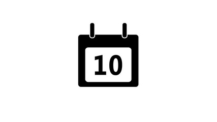 Calendar icon - day 10 animation Luma matte with transparent background 4K appointment, important date, Timetable. time management, organize meeting. Planning strategy.