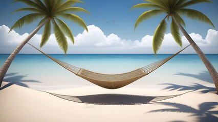 Obraz premium Relaxing beach hammock with a calm sea view.
