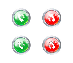 Answer and decline phone call buttons. Phone call. Telephone sign. Accept call and decline phone icons. Vector illustration icon.