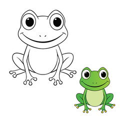 A cute frog cartoon character with big, round eyes, a bright green body, and a friendly smile. It hops around playfully, spreading joy and laughter wherever it goes!