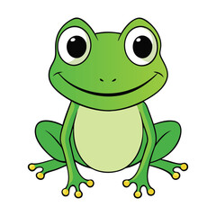 A cute frog cartoon character with big, round eyes, a bright green body, and a friendly smile. It hops around playfully, spreading joy and laughter wherever it goes!