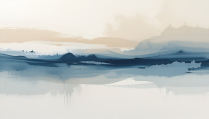 Obraz premium Abstract painting in calming beige and deep blue, a serene blend of colors textures for modern decor