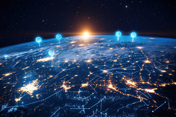 Earth with intricate network connections displayed.