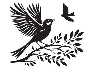 silhouette of a bird logo vector design, flying bird logo icon silhouette, feather with bird logo design black animal, silhouette of a black flying bird on white background