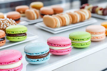 Obraz premium medium shot of a clean and modern bakery display case with several colorfu