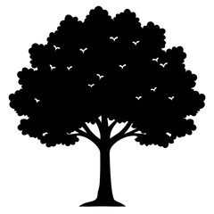 oak tree black silhouette vector, Simple silhouette Design vector icon with white background.