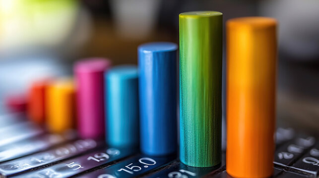 Colorful bar graph displayed on a dark surface with numerical labels for clear data representation in a creative setting