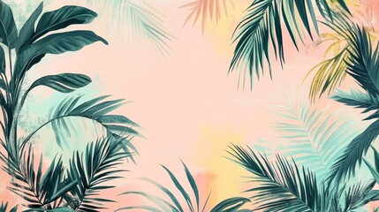 Pink Sunset Palm Border Tropical Leaf Composition