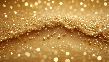 Fototapeta premium A high-angle, close-up shot captures a cascade of golden glitter, creating a luxurious and festive atmosphere