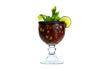 Mixed beer with salsa, lemon and chilly 